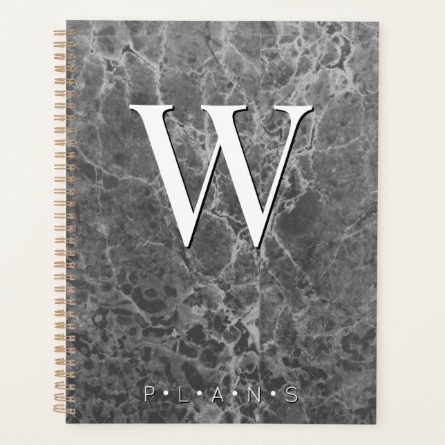 Noir de charbon de bois Monogramme de marbre moder (Devant)