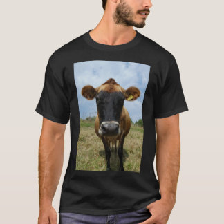 Noir de T-shirt de vache du Jersey des hommes