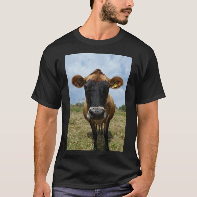 Noir de T-shirt de vache du Jersey des hommes (Devant)