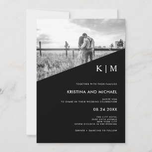 Noir diagonal moderne Faire-part de mariage phot