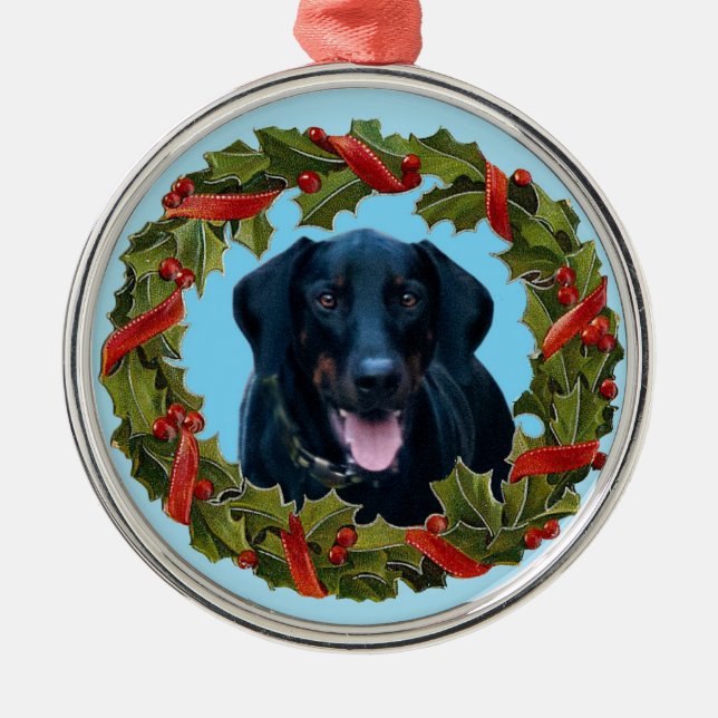Noir Doberman Dog ornement de Noël (Devant)