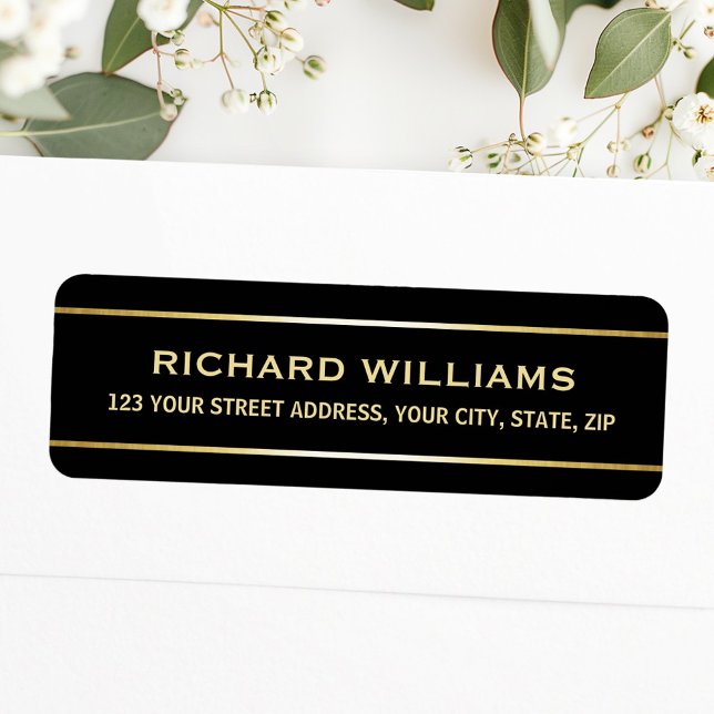 Noir élégant avec bordures de dégradé or (Elegant black with gold gradient borders label)