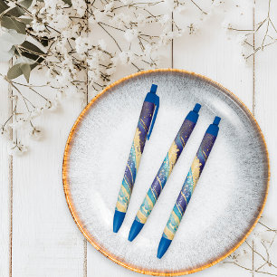 Noir Elégant Bleu Or Côte Thème Mariage Stylo Faveurs