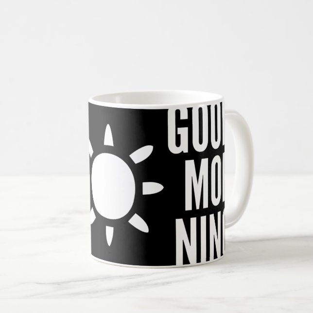 Noir élégant Bon Matin Soleil Thé Mug (Devant droit)