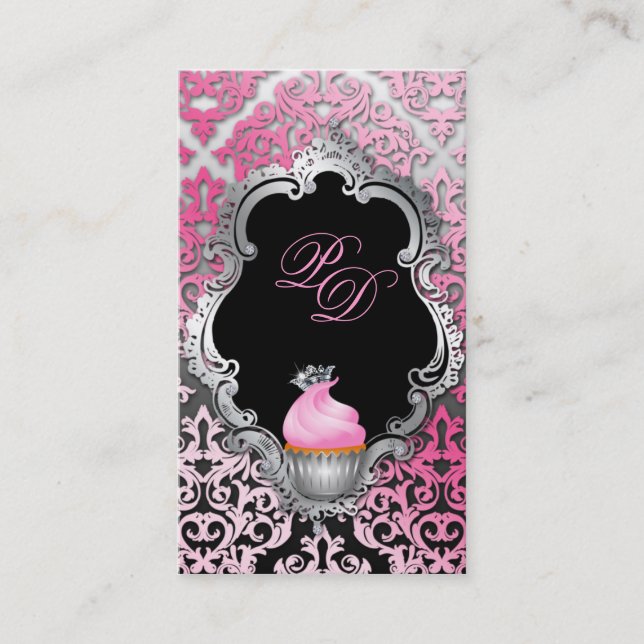Noir élégant de rose de damassé de carte de visite (Devant)