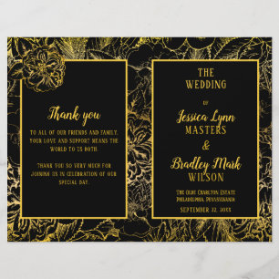 Noir élégant   Gold Rose Floral Wedding Programme