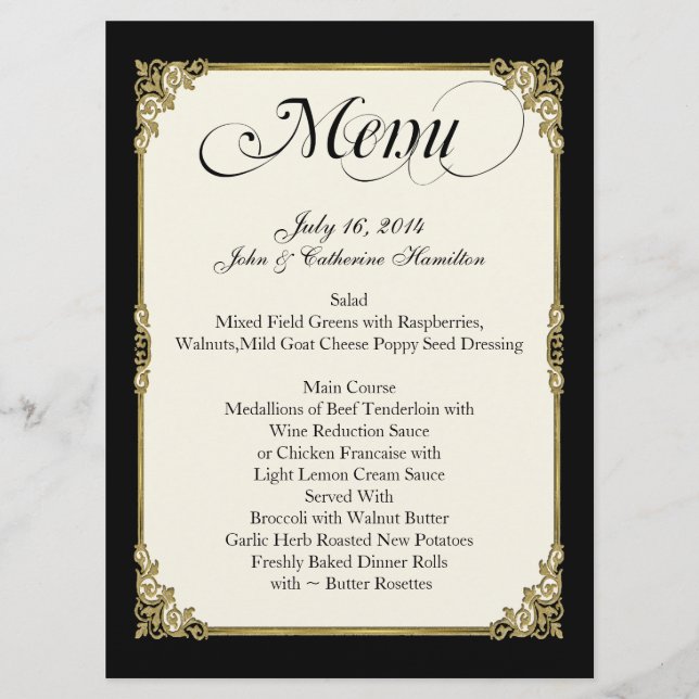 Noir élégant, ivoire, et menu fait sur commande de (Devant)