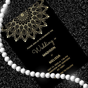 Noir Elegant simple Faire-part de mariage orné
