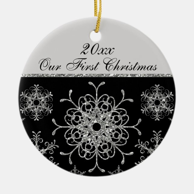 Noir, ęr ornement de souvenir de Noël d'argent (Devant)