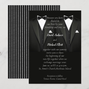 Noir et argent Gay Faire-part de mariage Tuxedo
