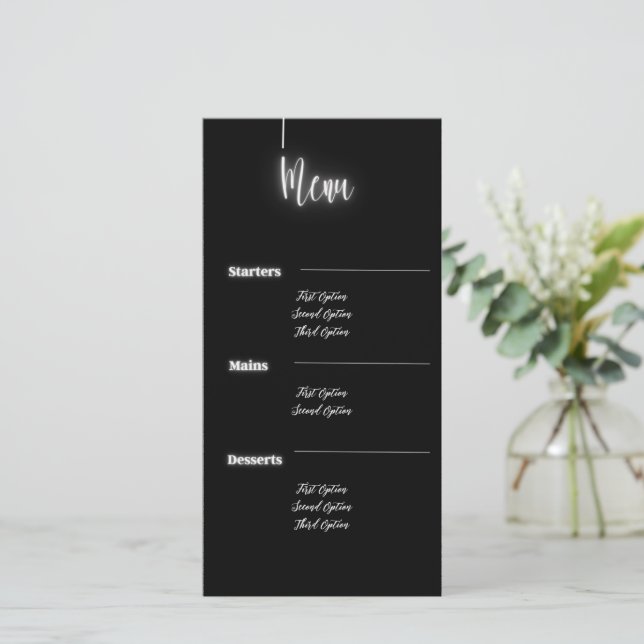 Noir et argent moderne | Carte de menu (Debout devant)