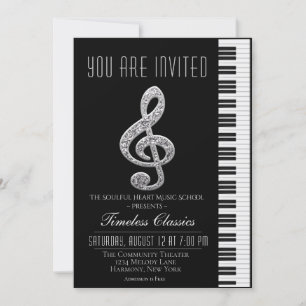 Noir et Argent Treble Cleft Considérant Invitation