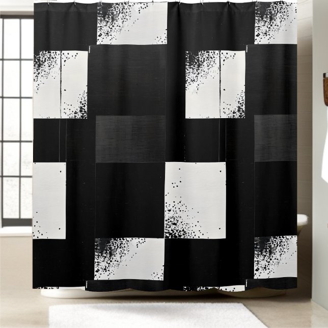 Noir et blanc À damiers rideau de douche Style 4 (Créateur téléchargé)