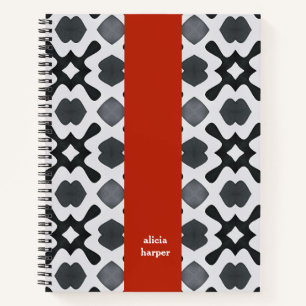 Noir et blanc avec Carnet spiral à rayures rouges
