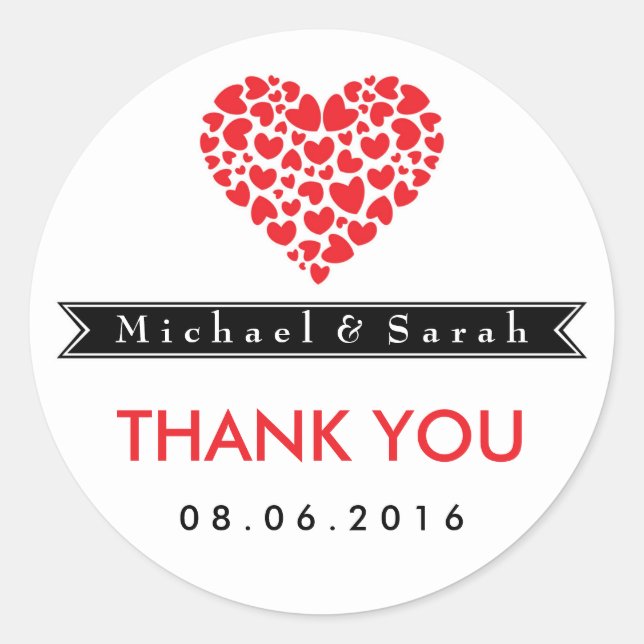 Noir et blanc avec Sticker Mariage du Coeur Rouge (Devant)