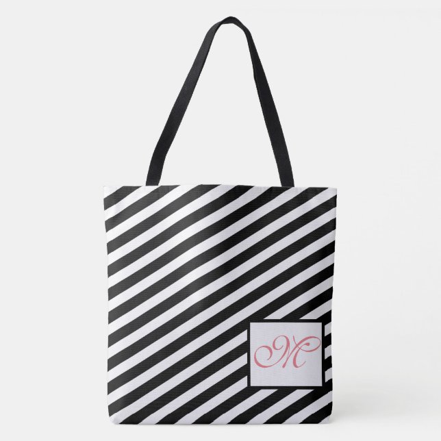 Noir et blanc barre le sac fourre-tout moderne à (Devant)
