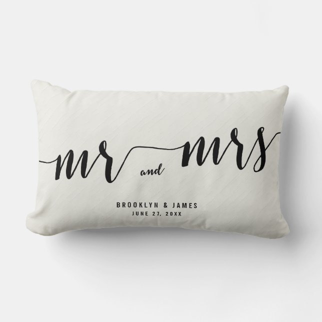 Noir Et Blanc Calligraphie Lumbar Mariage Coussins (Recto)