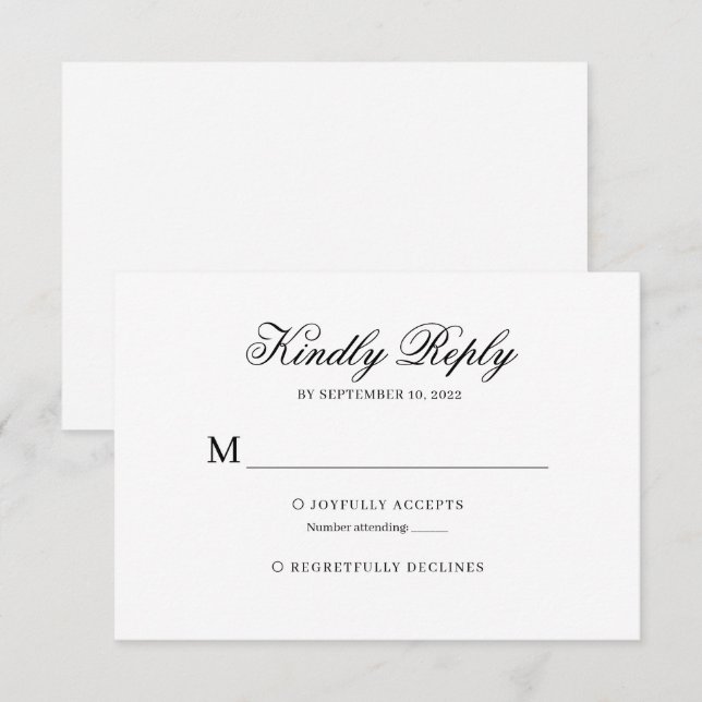 Noir et Blanc Classic Calligraphie Mariage Rsvp (Devant / Derrière)