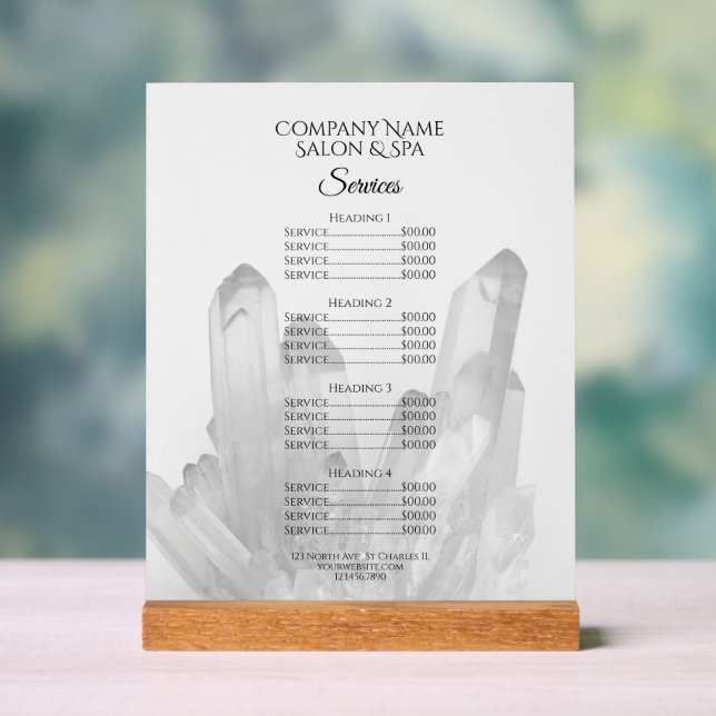 Noir et Blanc cristal Salon Spa Services Menu (Neutre)