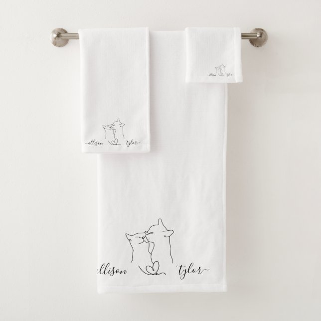 Noir et blanc Cute Cats Mariage Couple Nom du cade (En situation)