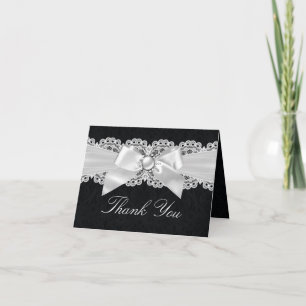 Noir et blanc Damas & Carte de remerciements Pearl