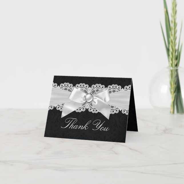 Noir et blanc Damas & Carte de remerciements Pearl (Devant)