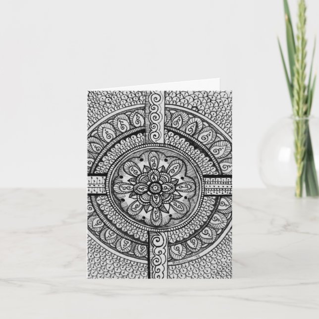 Noir et blanc Damask Indien Mandala Merci (Devant)