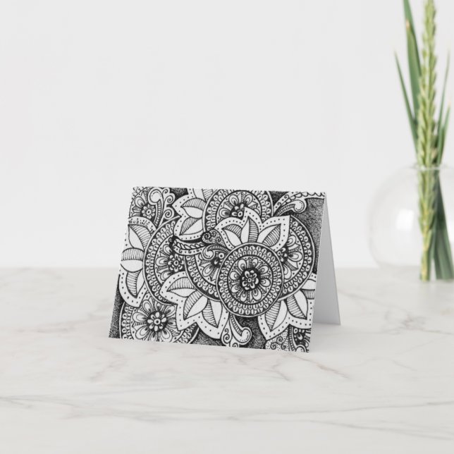 Noir et blanc Damask Indien Mandala Merci (Devant)