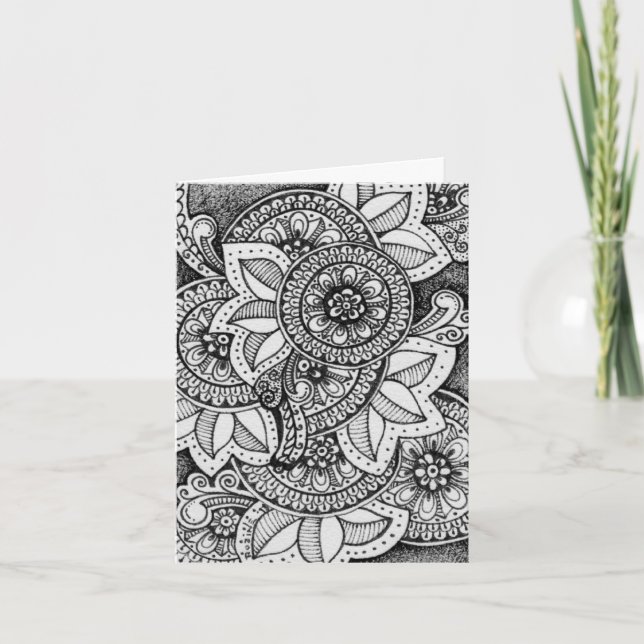 Noir et blanc Damask Indien Mandala Merci (Devant)