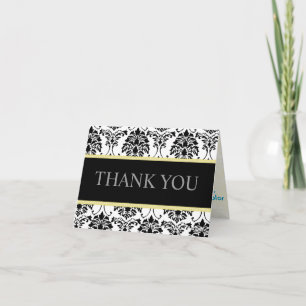 Noir et Blanc Damask Merci Cartes de notes