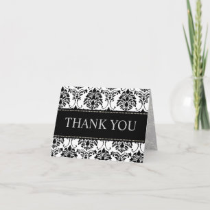 Noir et Blanc Damask Merci Cartes de notes