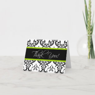 Noir et Blanc Damask Merci Cartes Vert