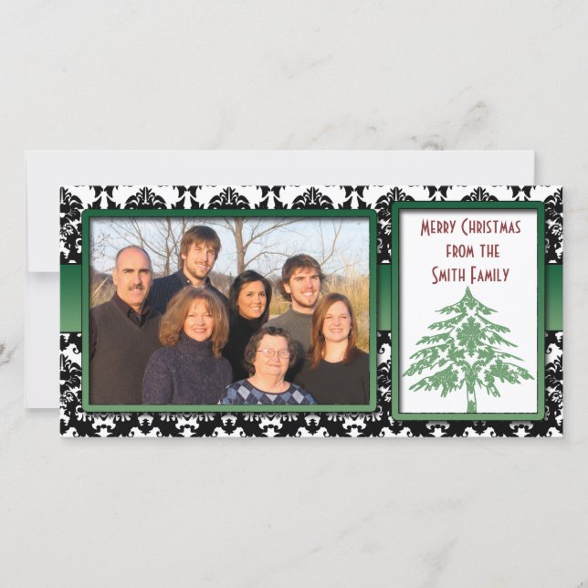 Noir et blanc Damask vert Damask Tree Cartes photo (Devant)