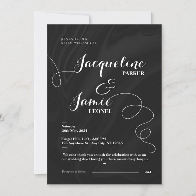 Noir et blanc Elégant Mariage Invitation (Devant)