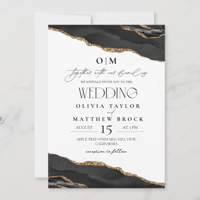 Noir et blanc Elegant Wedding Invitation (Devant)