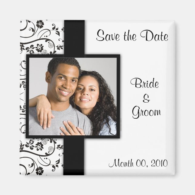 Noir et blanc Enregistrer la date Photo Magnets (Devant)