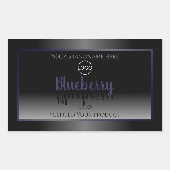 Noir et blanc Étiquette Cadre bleu Ajouter un logo (Devant)