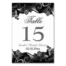 Noir et blanc floral Numéros de table personnalisé