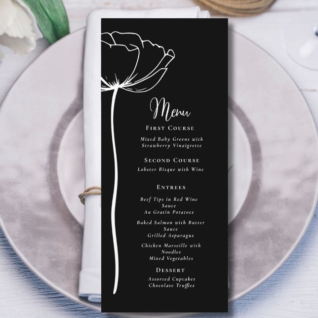 Noir et blanc Gras Floral Moderne Menu simple (Créateur téléchargé)