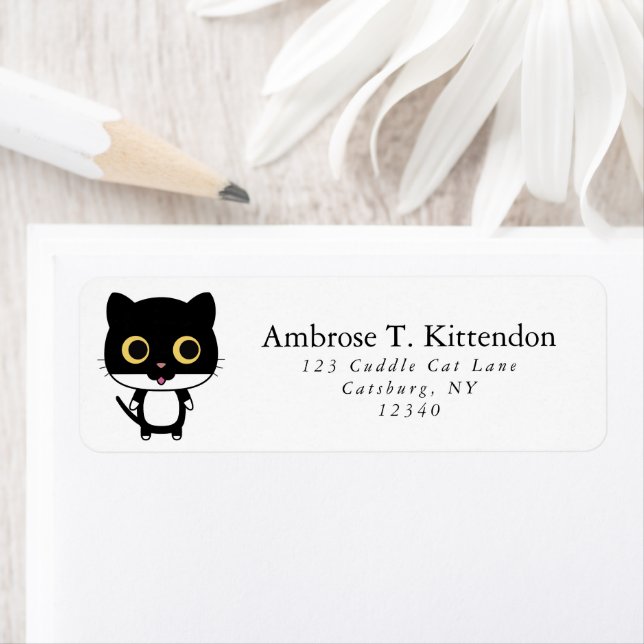 Noir et blanc Kawaii Big Eyes Cartoon Kitten (En situation)