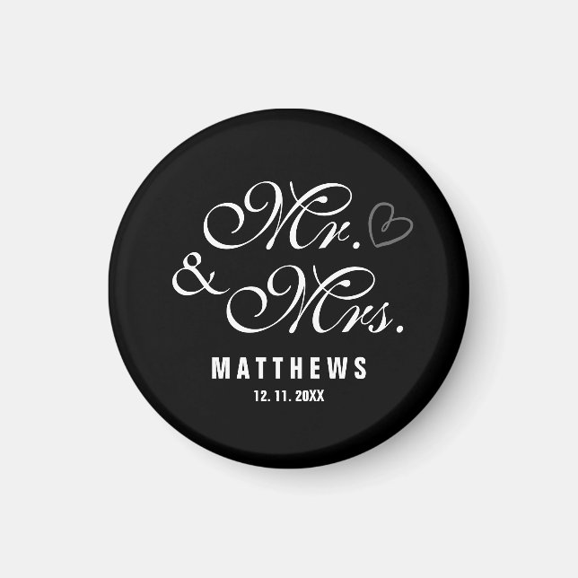 Noir et blanc M. et Mme Mariage Monogram Magnet (Devant)