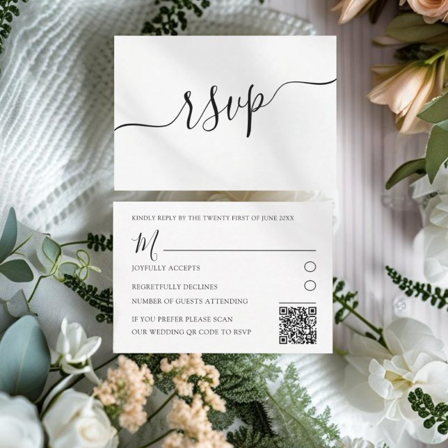 Noir et blanc minimum Code QR Mariage RSVP (Créateur téléchargé)