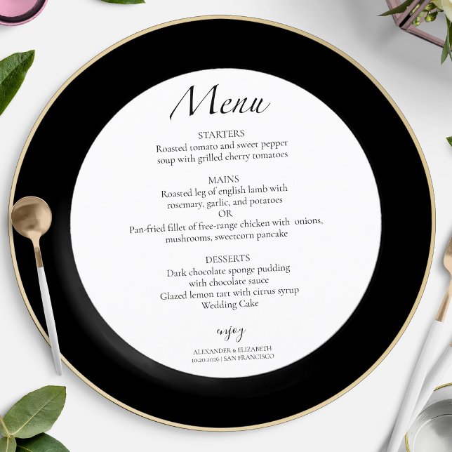 Noir et blanc moderne | Carte de menu Cercle Maria (Créateur téléchargé)