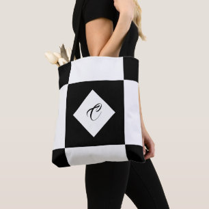 Noir et blanc Monogramme moderne À damiers Sac fou
