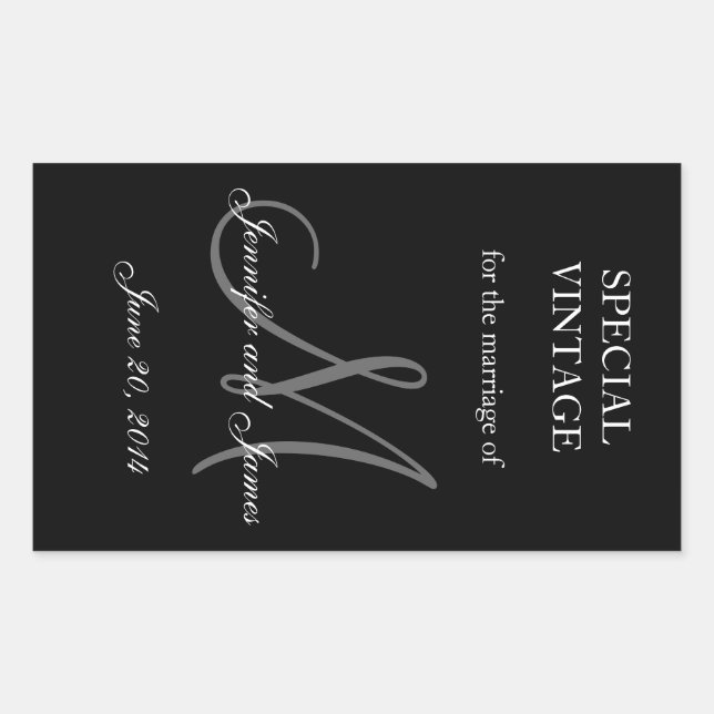 Noir et blanc Monogramme Rectangle Étiquettes de m (Devant)