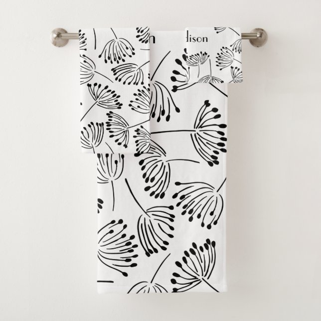Noir et blanc Nom moderne Floral Dandelion (En situation)