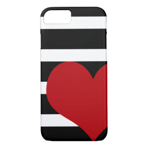 Noir et blanc rayé iPhone 7 Coque Coeur rouge