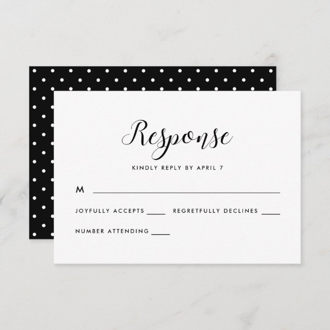 Noir et blanc Retro Points Mariage Rsvp Réponse (Devant / Derrière)