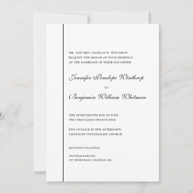 Noir et blanc Simple élégante invitation de mariag (Devant)