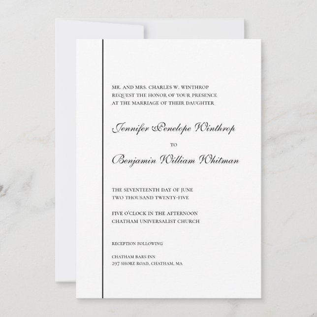 Noir et blanc Simple élégante invitation de mariag (Devant)